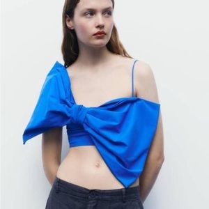 Zara Royal Blue Bow asymmetrical crop top